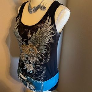 Liberty Wear Black Feather Tank Top